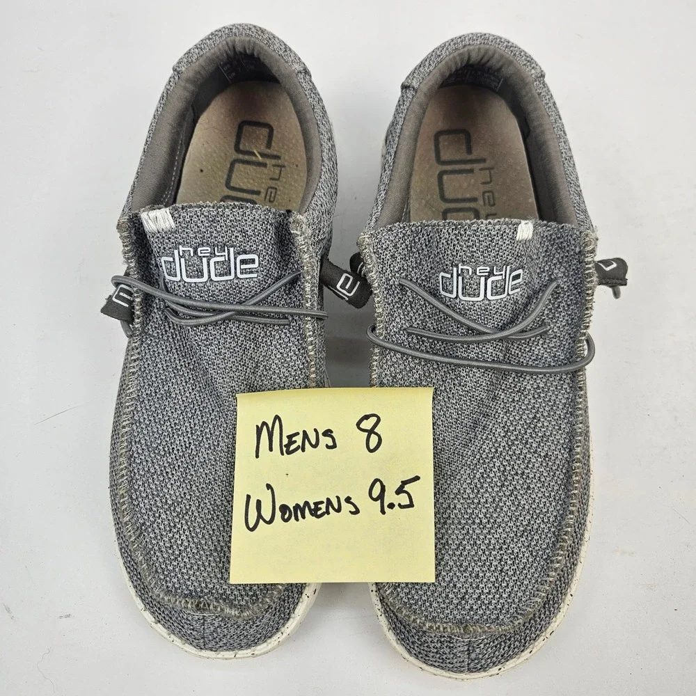 Hey Dude Wally Loafers Mens 8 Grey Good Slip On Casual Knit Shoes